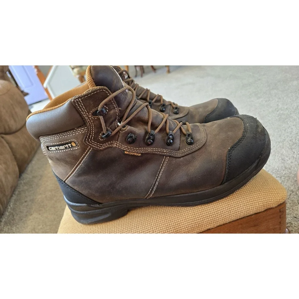 Carhartt Waterproof Work Boots Brown Leather Steel Toe Mens 11 EH Lace Up